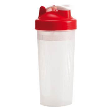 Shaker Muscle Up 600 ml, czerwony/transparentny