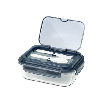 Szklany lunch box ze sztućcami 1000 ml Lagos, czarny