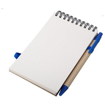 Notes Kraft 90x140/70k gładki z długopisem, niebieski/beżowy