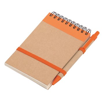 Notes Kraft 90x140/70k gładki z długopisem, pomarańczowy/beżowy